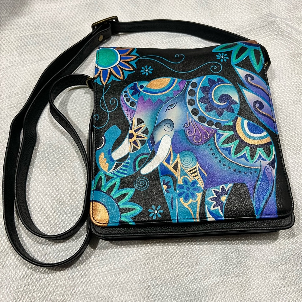 Anuschka Hand Painted Leather Large Flap Crossbody